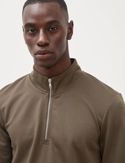 Sweat droit col montant manches longues taupe homme