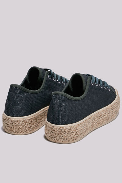 Espadrilles plates avec cordes vert olive femme