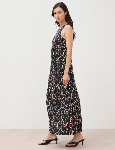 Robe longue droite sans manches noir femme