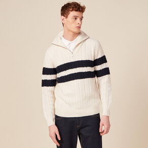 Pull col camionneur zippé ecru homme