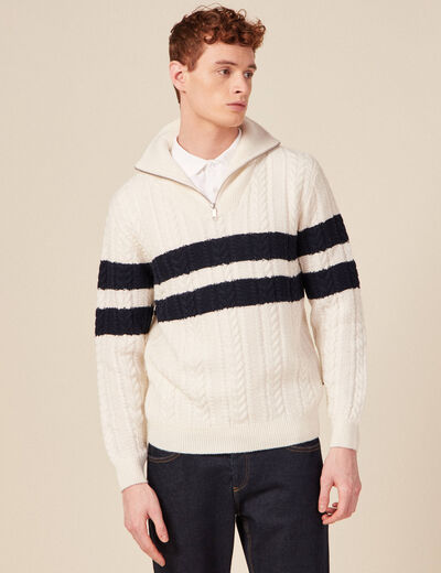 Pull col camionneur zippé ecru homme