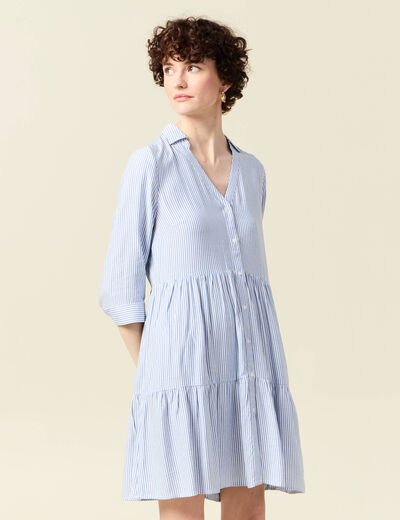 Robe patineuse boutonnée ecru femme