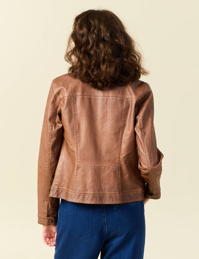 Blouson simili cuir marron femme