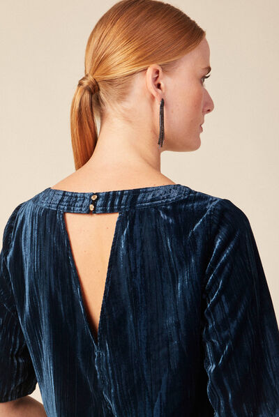 Blouse velours éco-responsable bleu canard femme