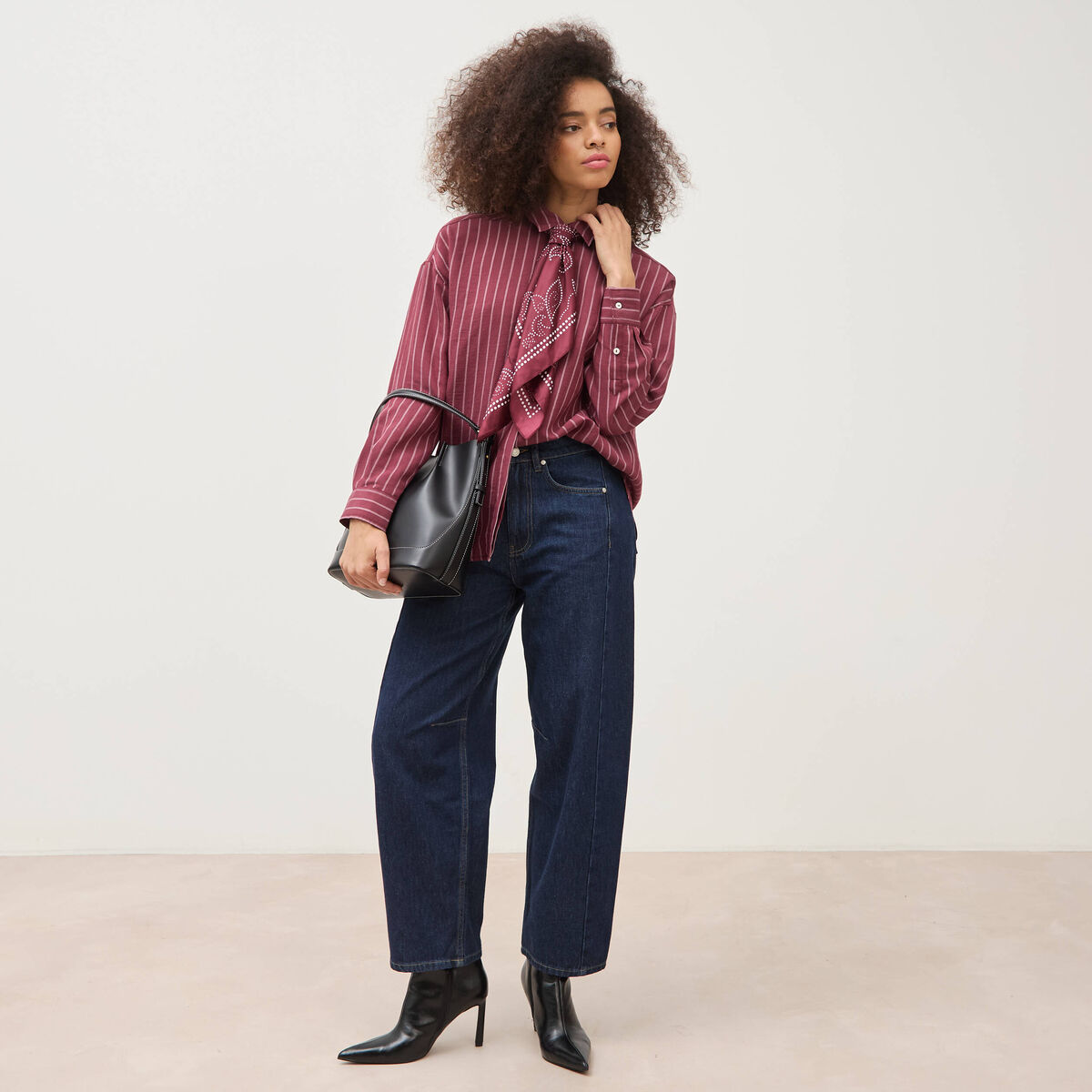 Chemise droite manches longues fluide bordeaux femme