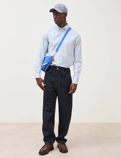Chemise manches longues col am&eacute;ricain bleu gris homme