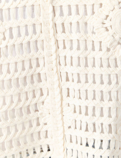 Gilet manches 3/4 ajouré ecru femme