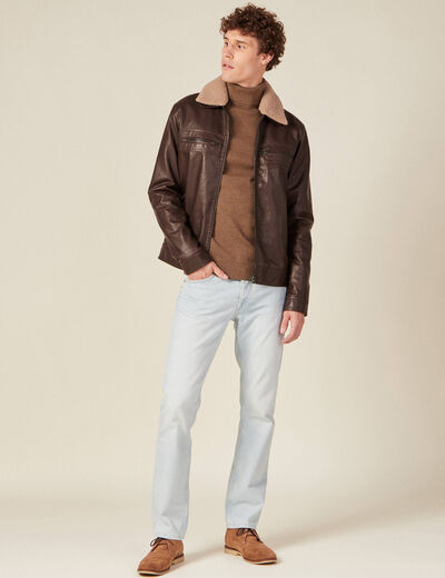 Blouson droit col aviateur marron homme