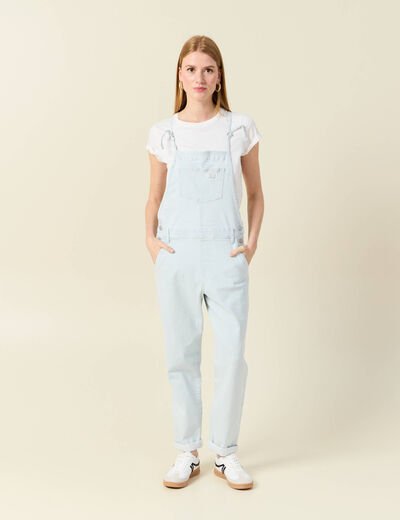 Salopette mom en jeans denim bleach femme