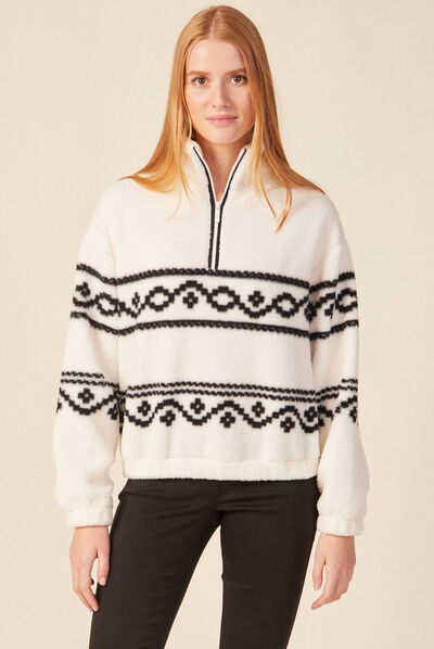 Sweat col camionneur ecru femme