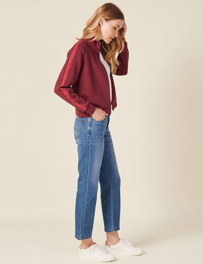 Gilet manches longues zippé prune femme