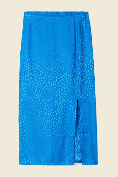 Jupe longue droite fendue bleu electrique femme
