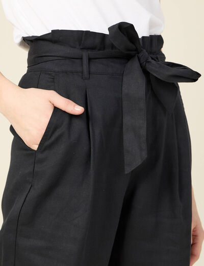 Pantalon carotte ceinturé noir femme