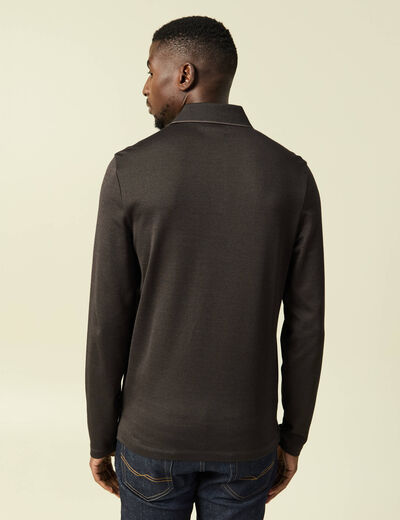 Polo cintr&eacute; manches longues marron fonc&eacute; homme