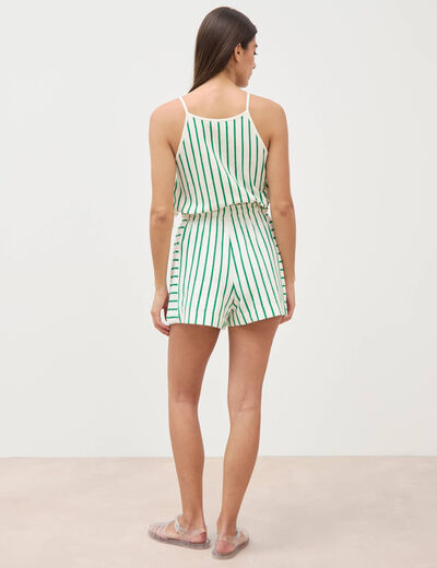 Short taille haute en maille ray&eacute;e vert femme