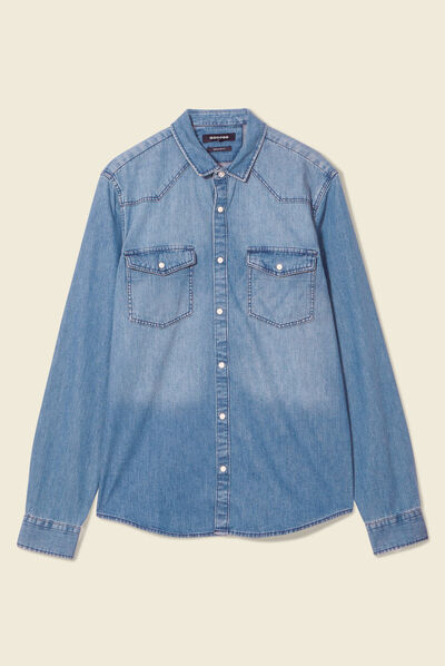 Chemise manches longues denim brut homme
