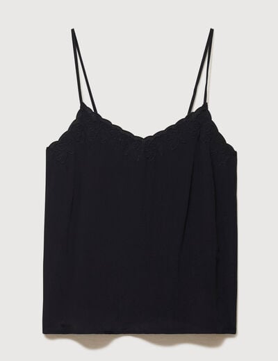 Caraco col v bretelles brod&eacute; noir femme