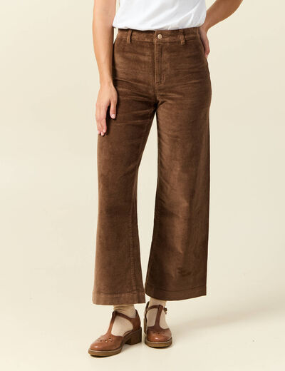 Pantalon large taille haute en velours vieux rose femme