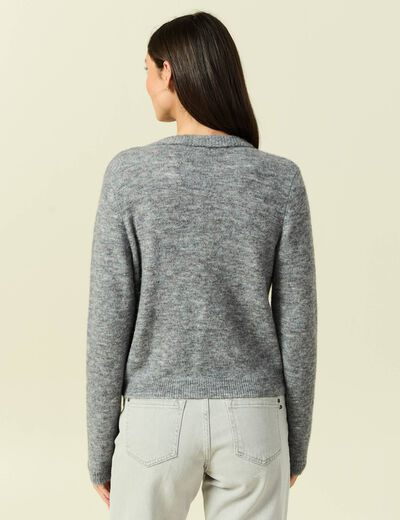 Gilet col rond gris clair femme