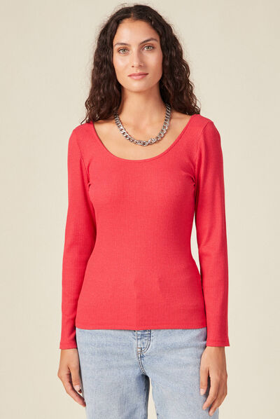 T-shirt manches longues rouge femme