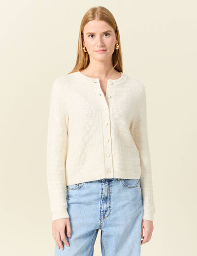 Pull manches longues ajouré ecru femme