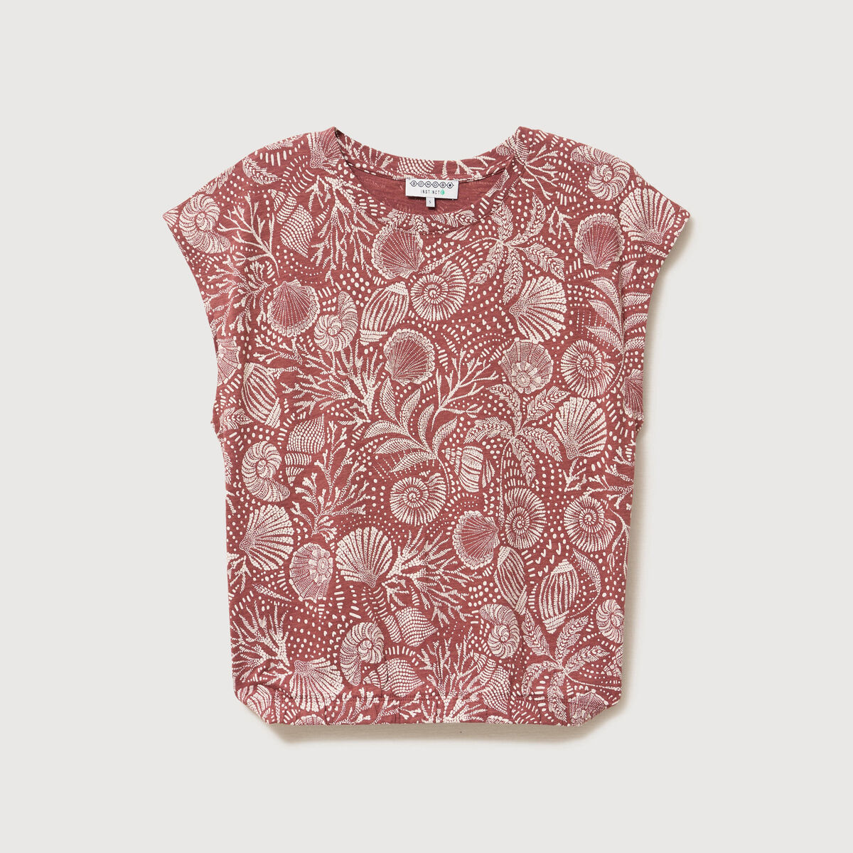 T-shirt sans manches col rond marron cognac femme