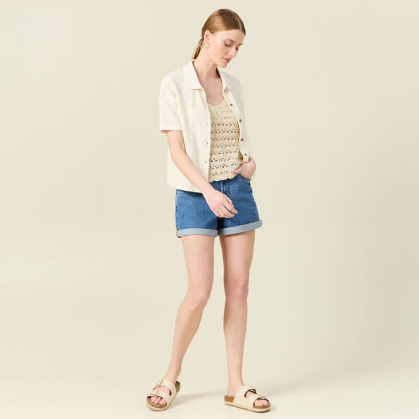Débardeur tricot ajouré creme femme