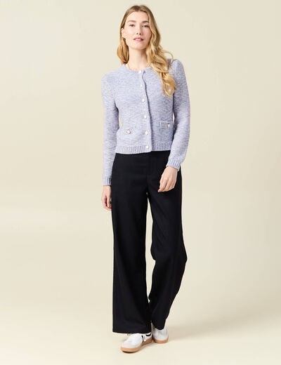 Gilet manches longues col rond bleu marine femme