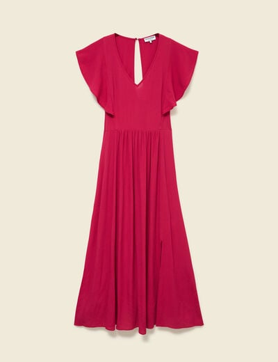 Robe fluide col v manches courtes rouge clair femme
