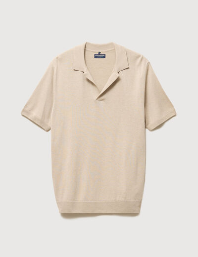 Polo manches courtes col cubain beige homme