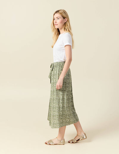 Jupe longue portefeuille vert kaki femme