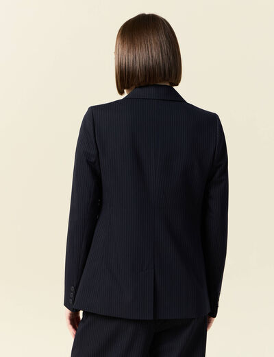 Blazer manches longues col tailleur bleu marine femme