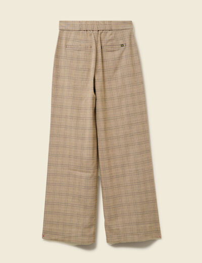 Pantalon large taille haute fluide beige fonce femme