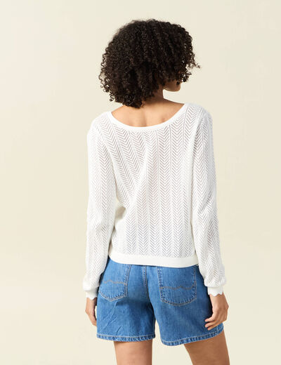 Gilet dos devant ajouré ecru femme