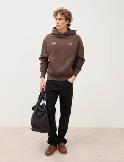 Sweat ample &agrave; capuche manches longues marron fonc&eacute; homme