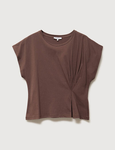 T-shirt manches courtes marron fonc&eacute; femme