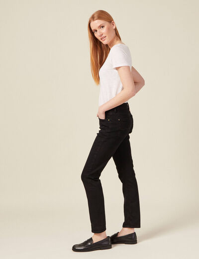 Jeans girlfriend taille haute denim noir femme