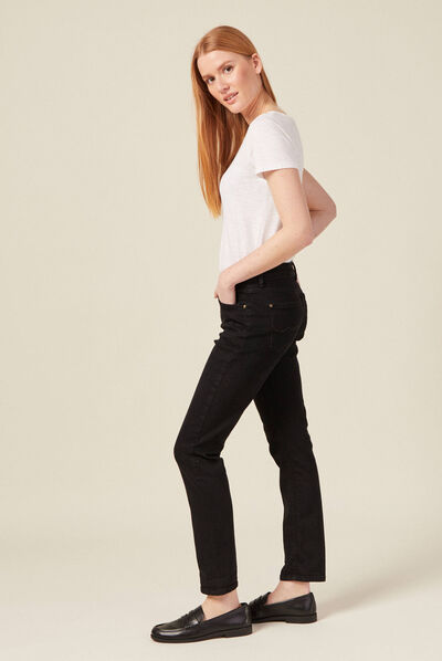 Jeans girlfriend taille haute denim noir femme
