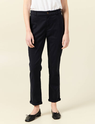 Pantalon chino cigarette bleu foncé femme