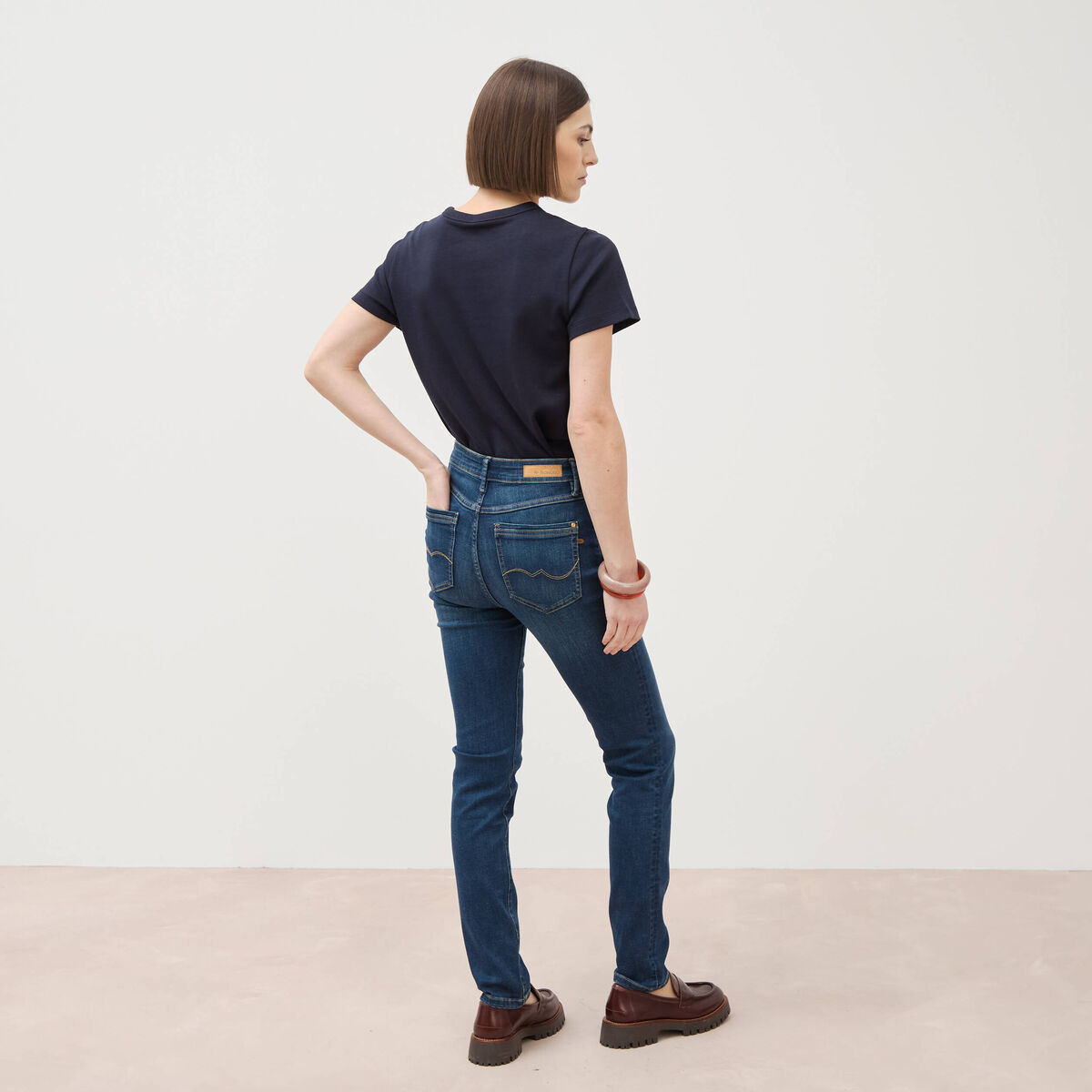 Jeans slim taille haute denim brut femme