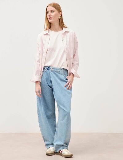 Jeans wide leg cropped taille bascul&eacute;e bleu ciel femme