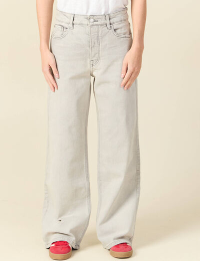 Jeans large taille haute denim gris clair femme