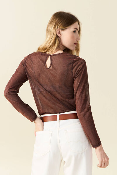 T-shirt manches longues marron cognac femme