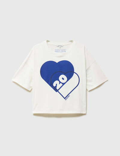 T-shirt droit cropped manches coude ecru femme
