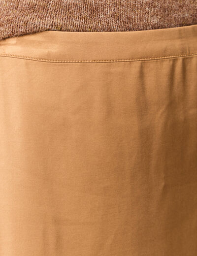 Jupe midi droite satin marron clair femme