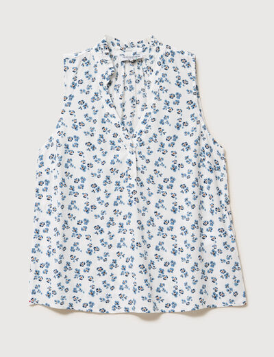 Top sans manches col v fluide ecru femme