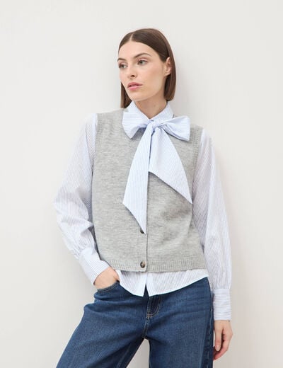 Pull droit court sans manches col rond gris femme