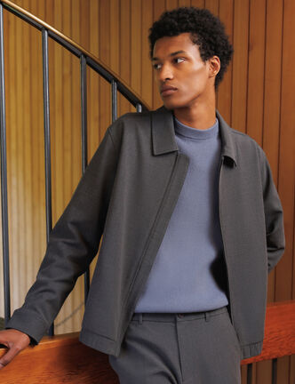 Blouson manches longues doubl&eacute; gris fonc&eacute; homme