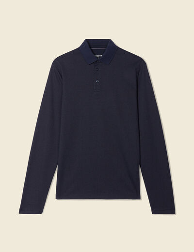 Polo manches longues bleu marine homme