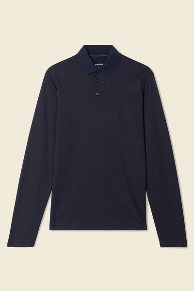 Polo manches longues bleu marine homme